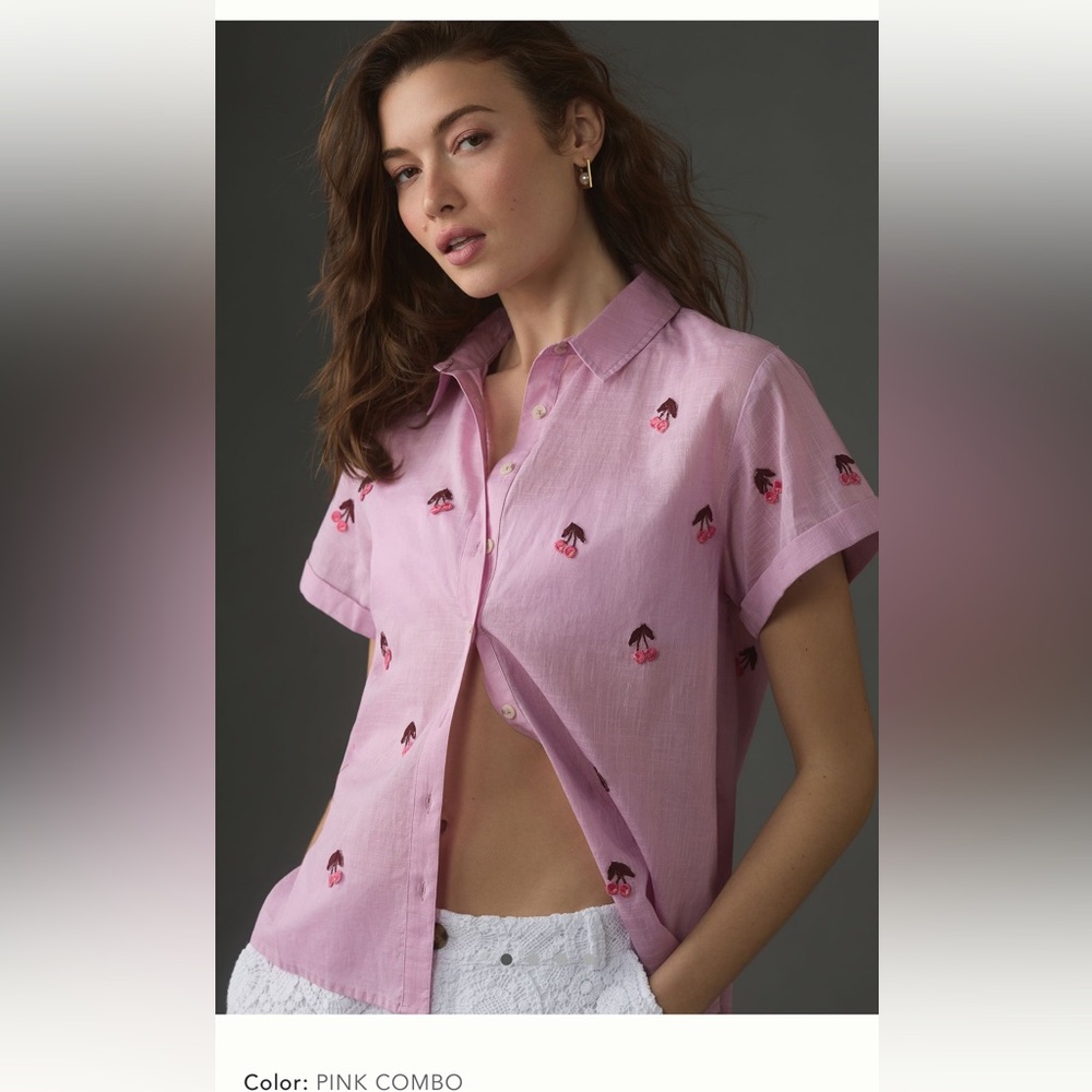 Maeve Fruit Embroidered Short-
Sleeve Shirt